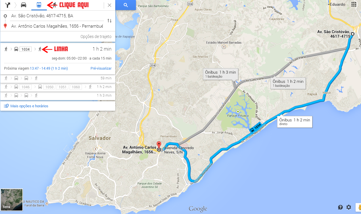 Google Maps integrado ao Sistema de Transporte de Salvador